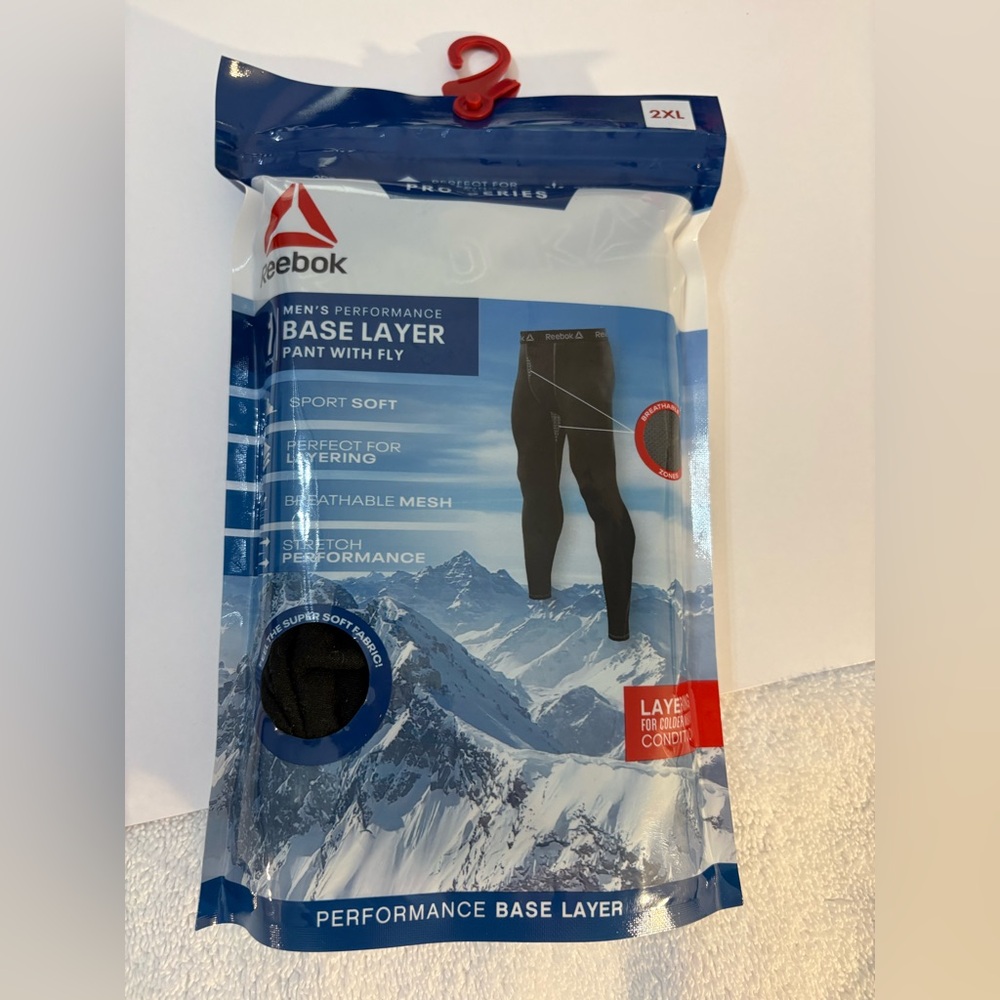 Reebok Men's 2XL 44-46 Black Base Layer Performance Pants with Fly Pro Series